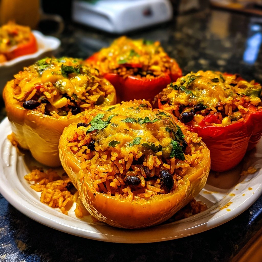 Baked Veggie Rice Stuffed Peppers
