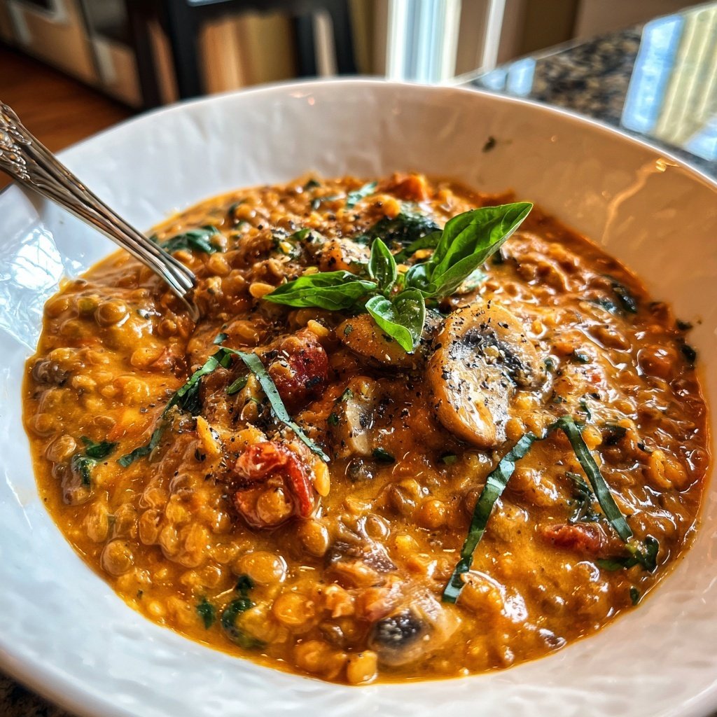 Creamy Tomato Mushroom Lentils