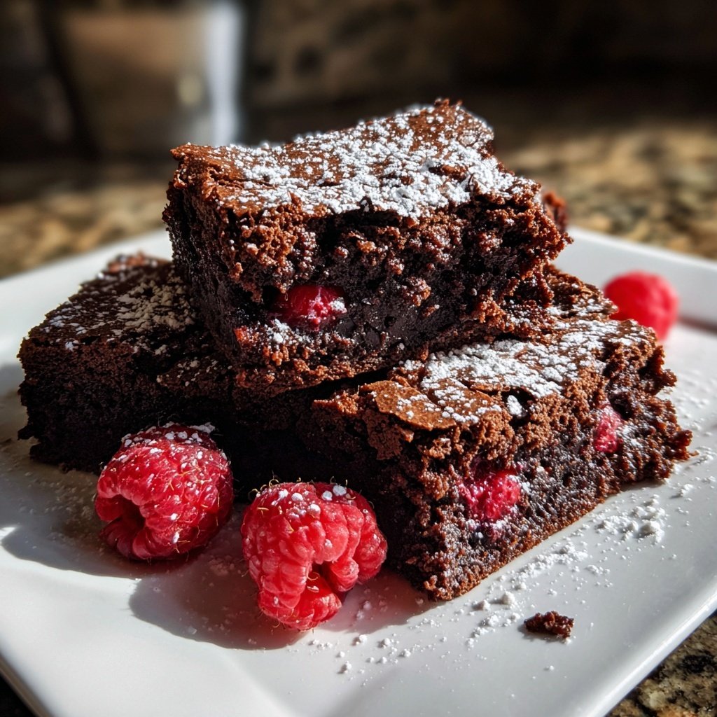 Cottage Cheese Brownies with Raspberries