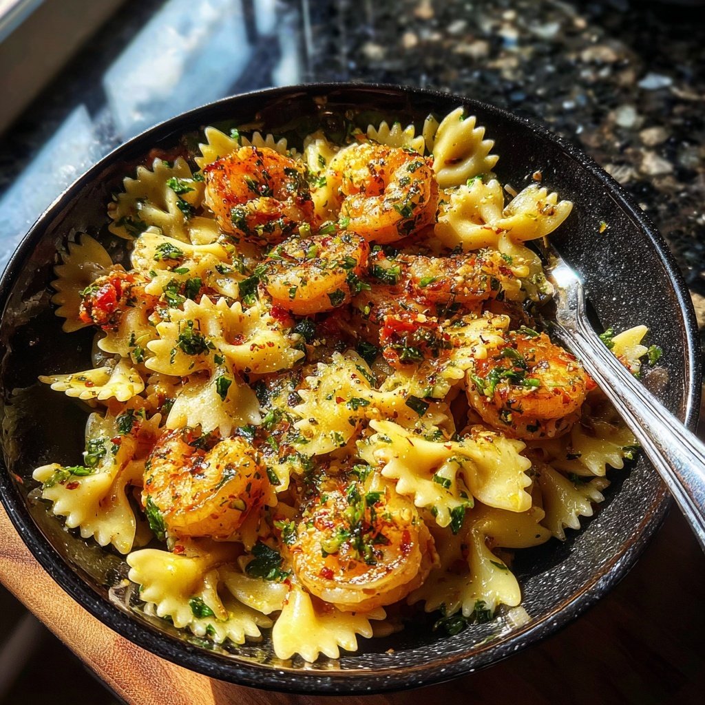 Bow Tie Pasta With Garlic Butter Shrimp