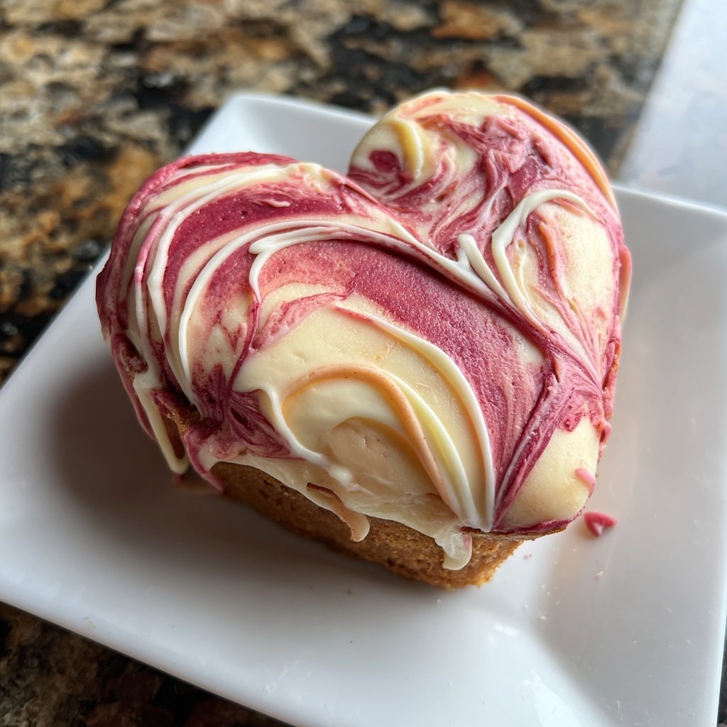 Mini Heart Cake with Vanilla Strawberry Marble