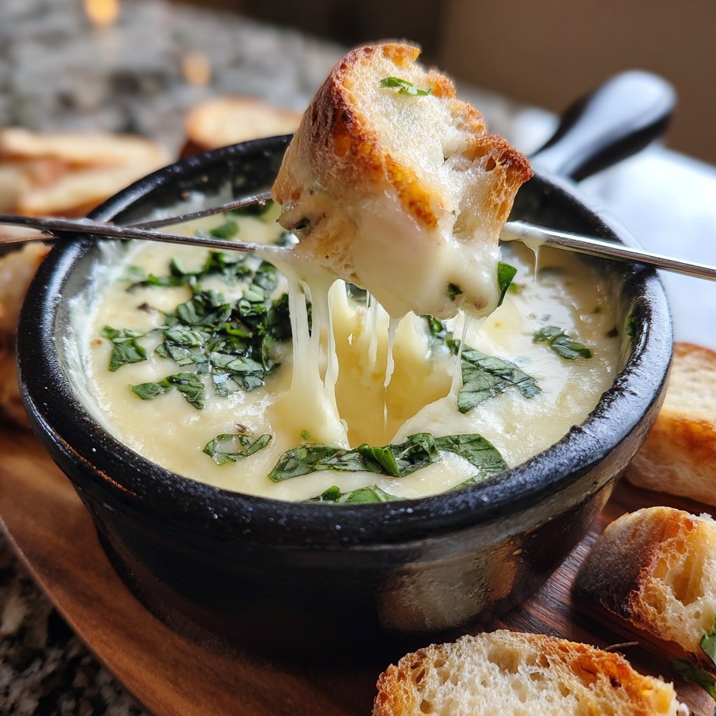 Fondue with Mozzarella and Basil