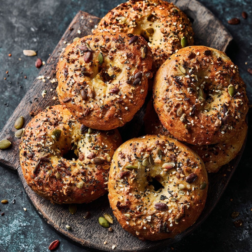Protein Bagels With Seed Topping