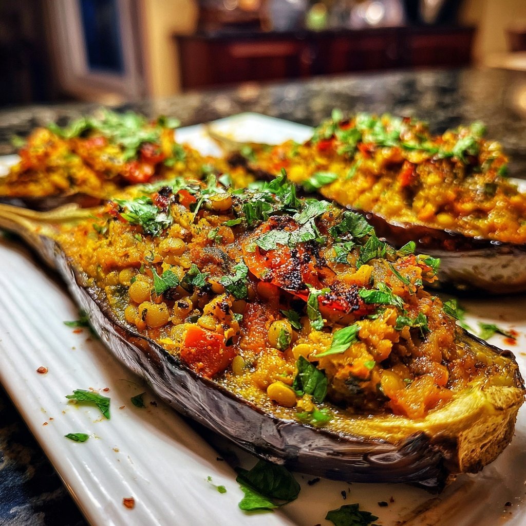 Healthy Lentil Stuffed Eggplant
