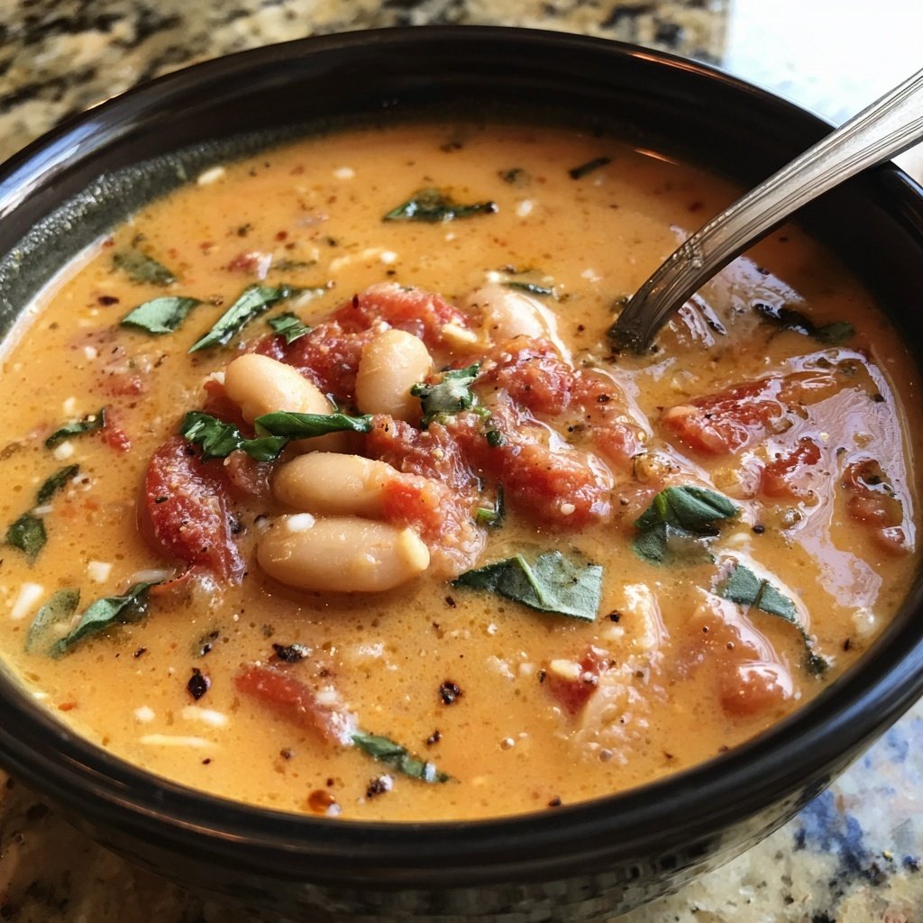 Healthy Crockpot Tomato Basil White Bean Soup